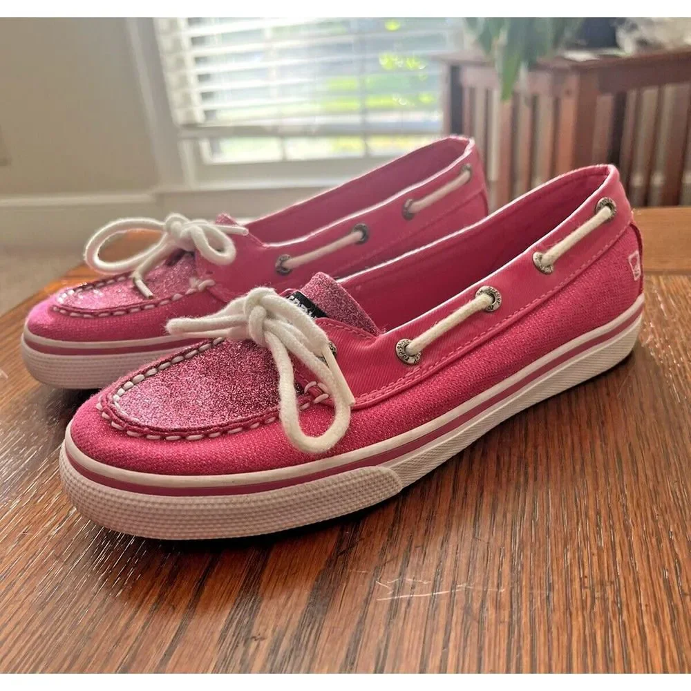 Sperry Top-Sider Biscayne Girls Size 2M Hot Pink Glitter Slip-On Boat Shoes